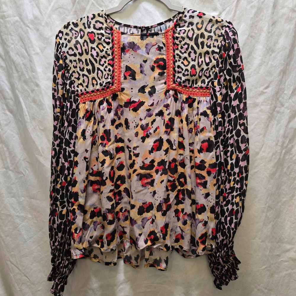 Blank bl^nk London Women's XS Multi Color Leopard Print Long Balloon Sleeve Top
